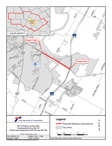 The Texas Department of Transportation and the Central Texas Regional Mobility Authority have proposed the addition of toll lanes, a bridge and other new features to Texas 71 between the entrance to Austin-Bergstrom International Airport and the Texas 130 toll road. Click to enlarge.